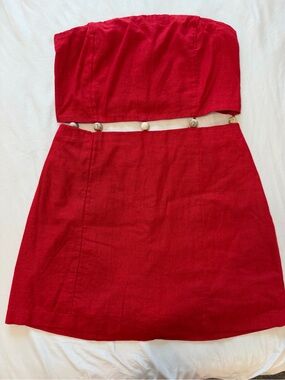 Abercrombie & Fitch Red Strapless Two-Piece Skirt Set with Button Accents